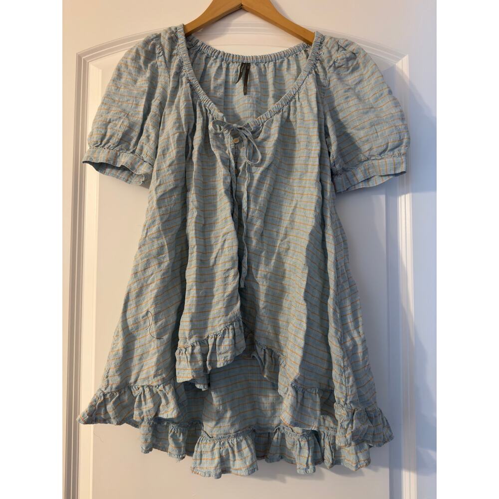 Anthropologie Liza Puff-Sleeve Smocked Top with Tie - XXSmall